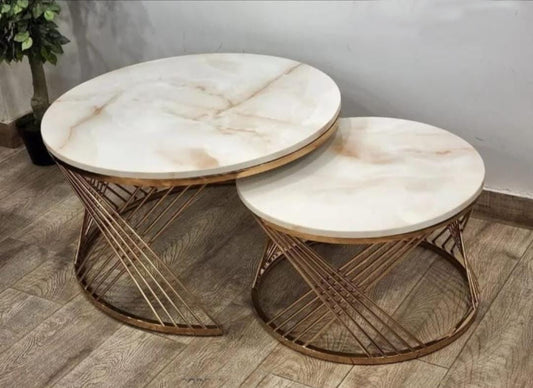 Stylish Metallic Mid Coffee Table Set with Gold Metal Frame