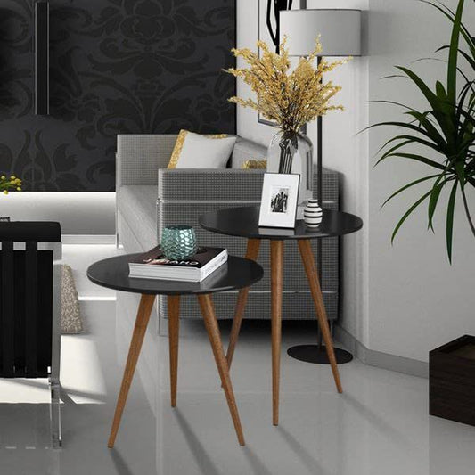 Set of 2 Round Wooden Nesting Coffee End Table