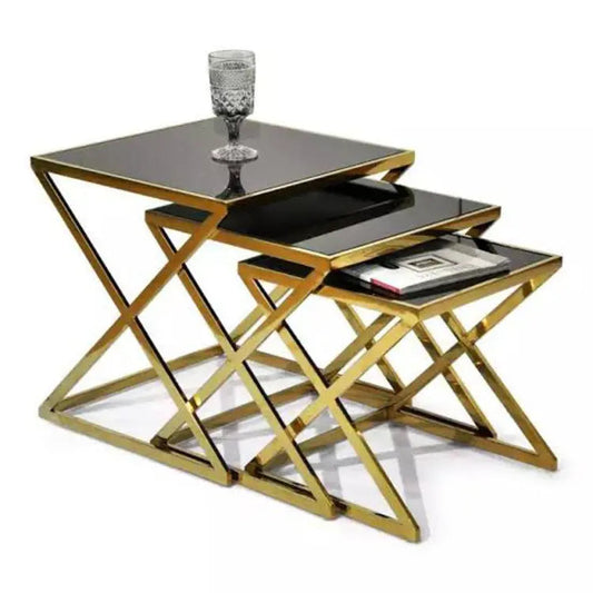 set of three center table with elegant golden legs