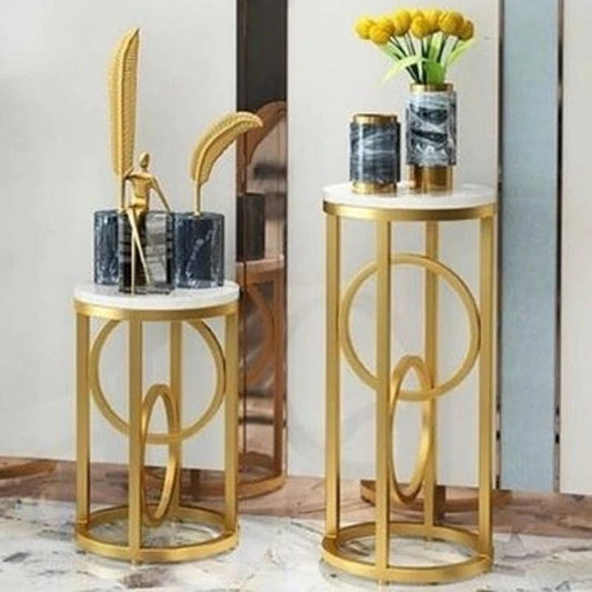 Pack of 2 Modern Standing Plant Stand in Gold & White