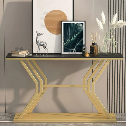 Modern Narrow Console Table with Sintered MDF Top & Metal Frame