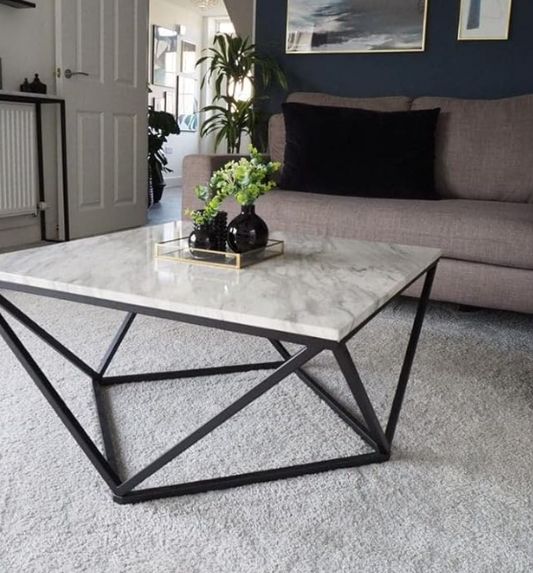 Geometric Coffee Table Black Metal Cage Frame