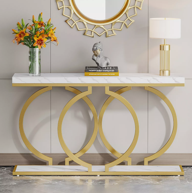 White Gold Modern Console Table for Entryway