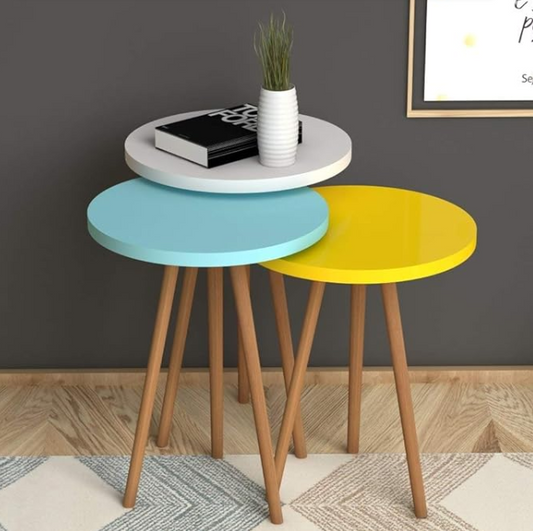 Set of 3 Round Wooden Nesting Coffee End Table