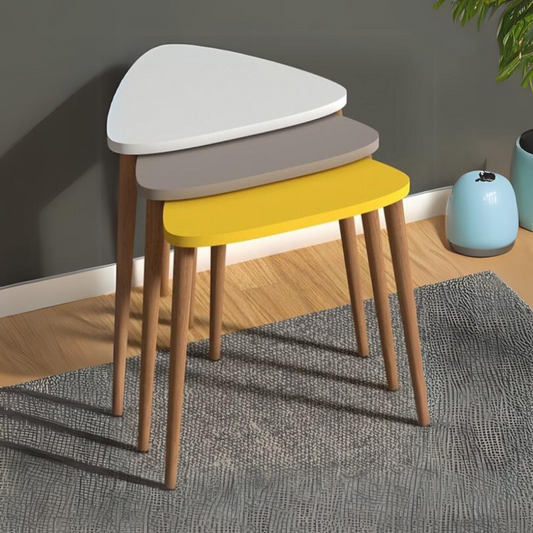 Set of 3 Triangular Wooden Nesting Coffee End Table