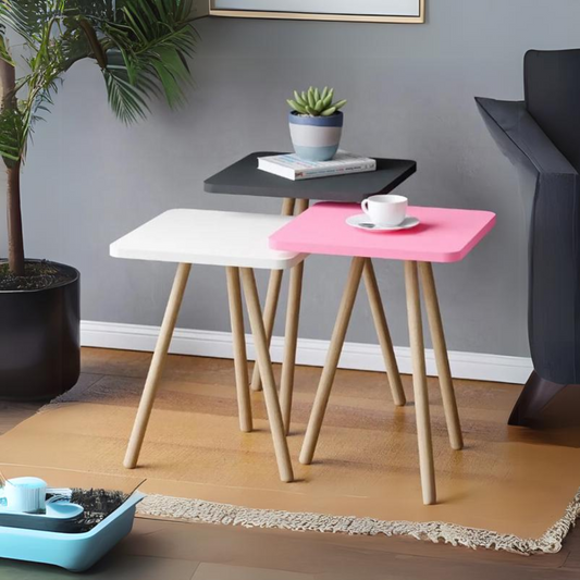 Set of 3 Square Wooden Nesting Coffee End Table