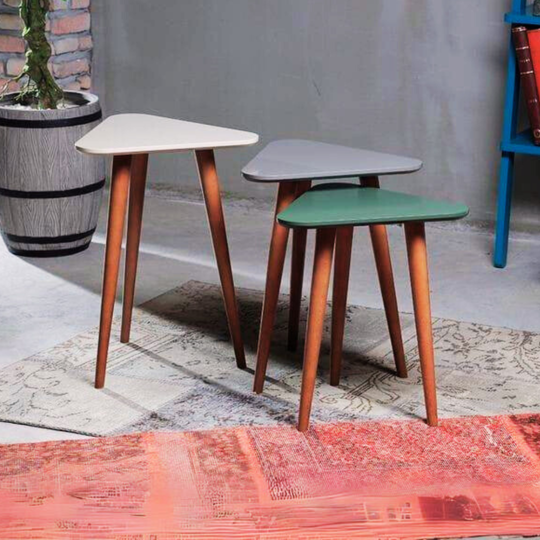 Set of 3 Triangular Wooden Nesting Coffee End Table
