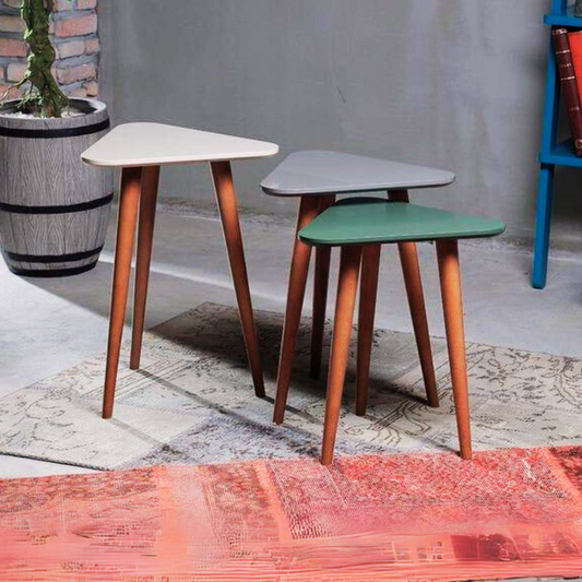 Set of 3 Triangular Wooden Nesting Coffee End Table