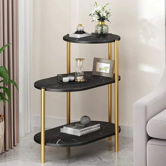 Luxury 3 Layer Living Room Side Table with Gold Metal Frame