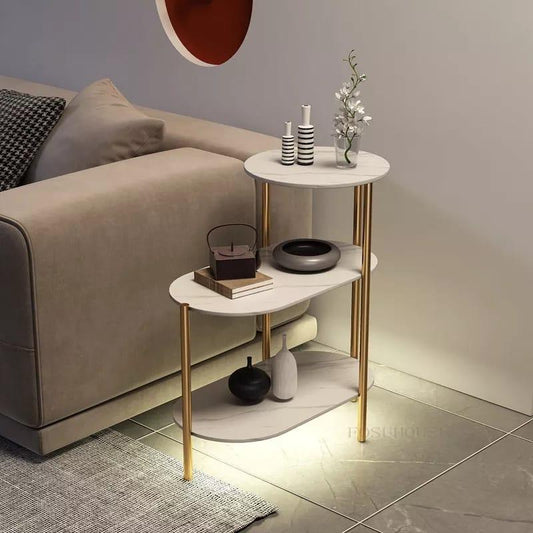 Luxury 3 Layer Living Room Side Table with Gold Metal Frame
