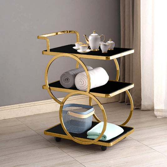Modern 3-Tier Bar Cart On Wheel With Handle
