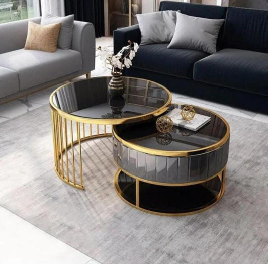 Modern Round Gold & Black Nesting Coffee Table Set