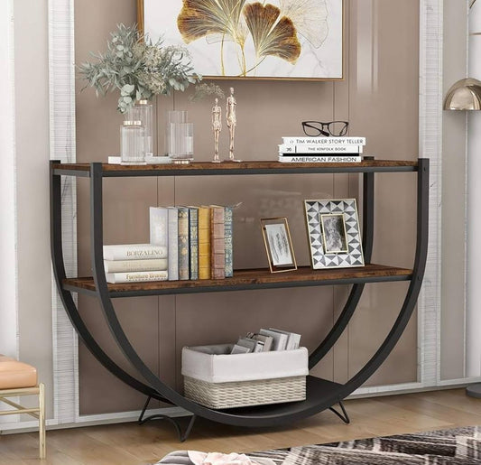 Entryway Table Metal Demilune-shape Textured Console Table