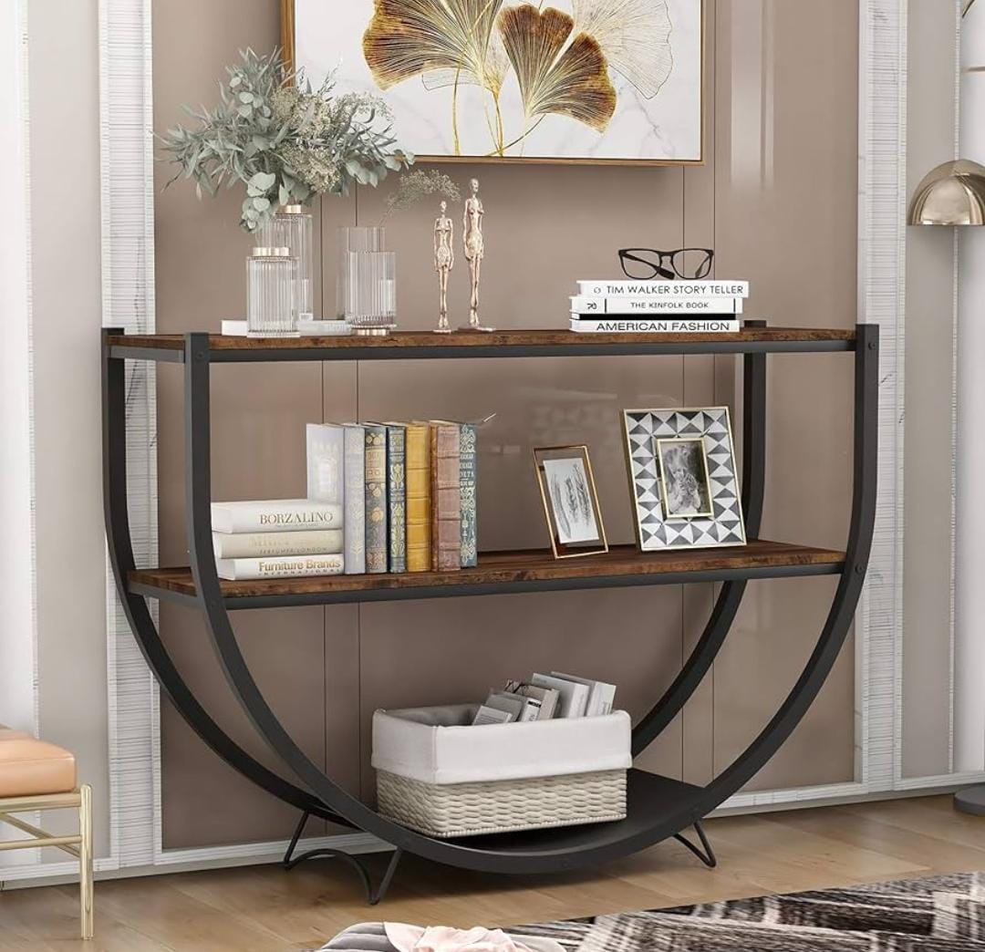 Entryway Table Metal Demilune-shape Textured Console Table