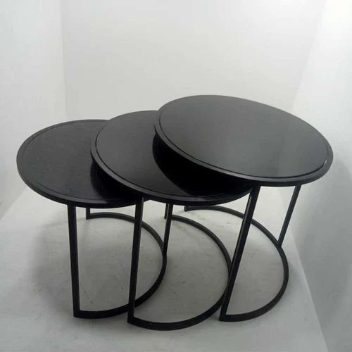 Black Color Coated Iron Coffee Table Set, For Restaurant, Half Round